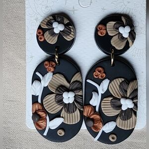 Black floral Clay Earrings